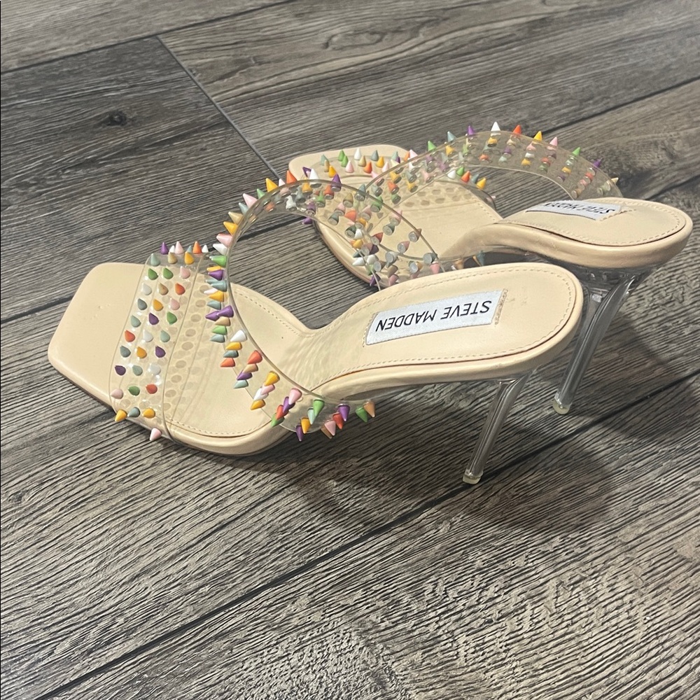 Steve Madden Nude Heels with Multicolor Studs - Picture 3 of 4